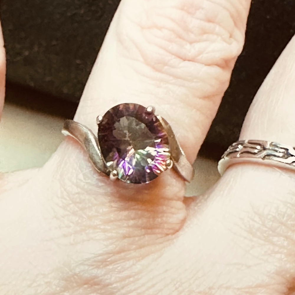 925 Sterling Silver Mystic Topaz Offset Oval Bypass Ring - Picture 2 of 14